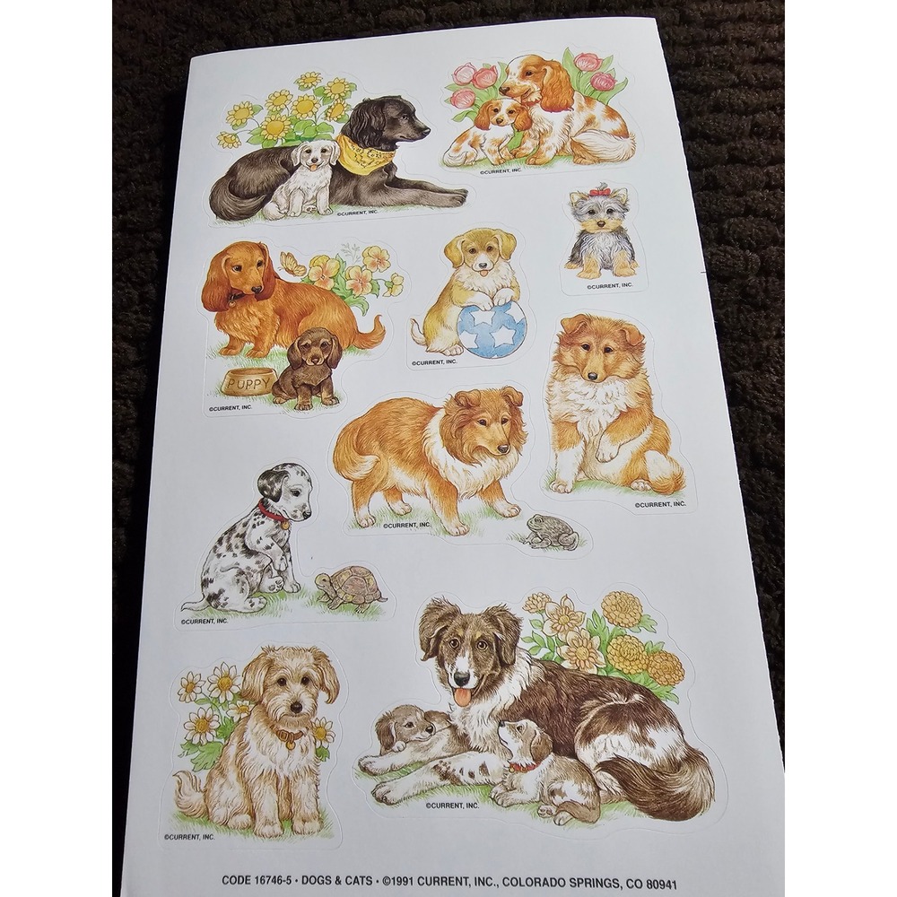 Vintage Current 1991 Dogs & Cat Sheet Of Dog Stickers